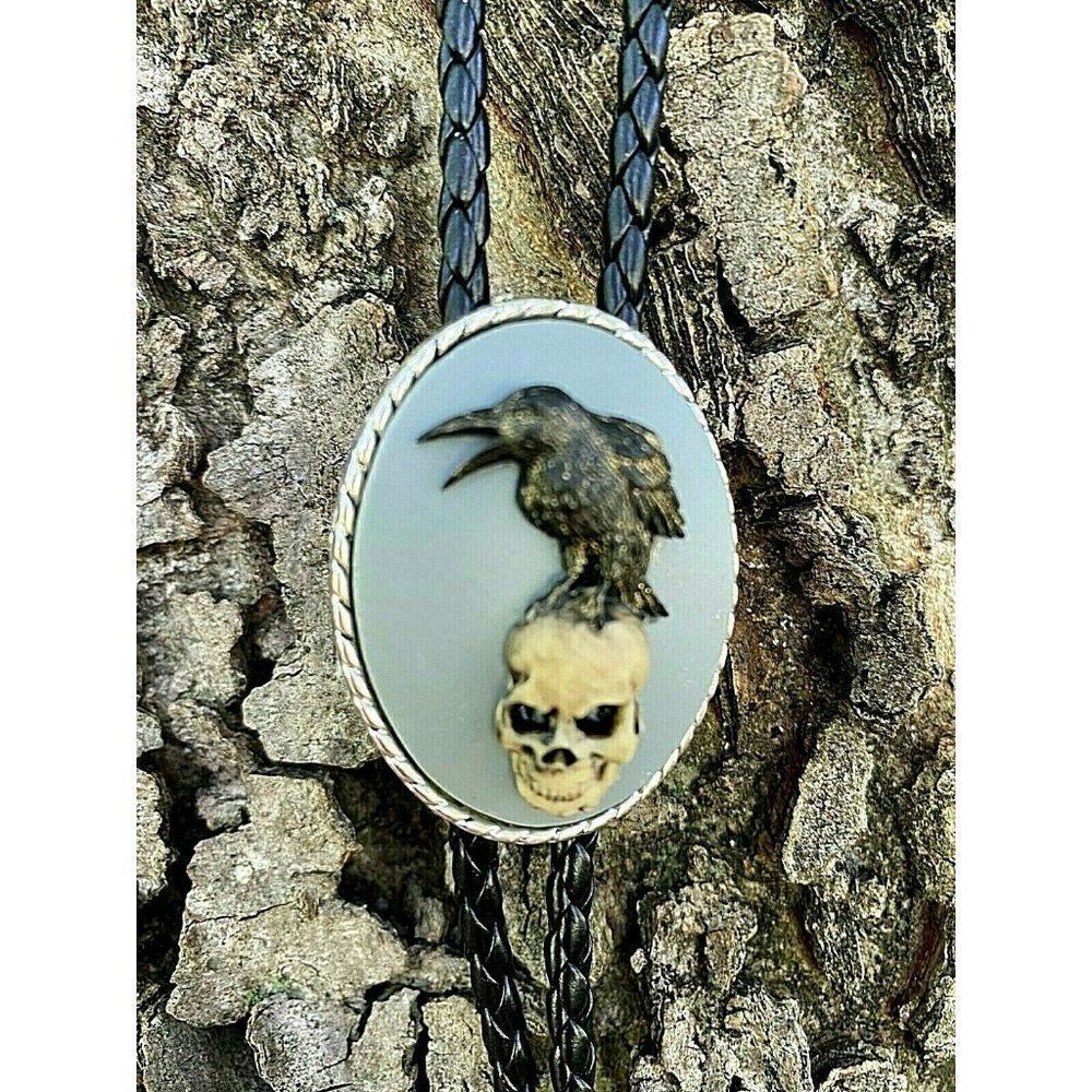 Men’s women’s Steampunk Skull Raven Cameo Crow Lariat Bolo tie